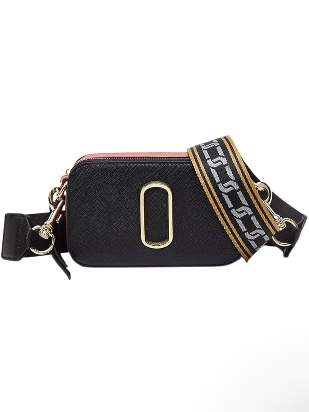 Amazon Black and Pink Crossbody Bag with Patterned Wide Strap
